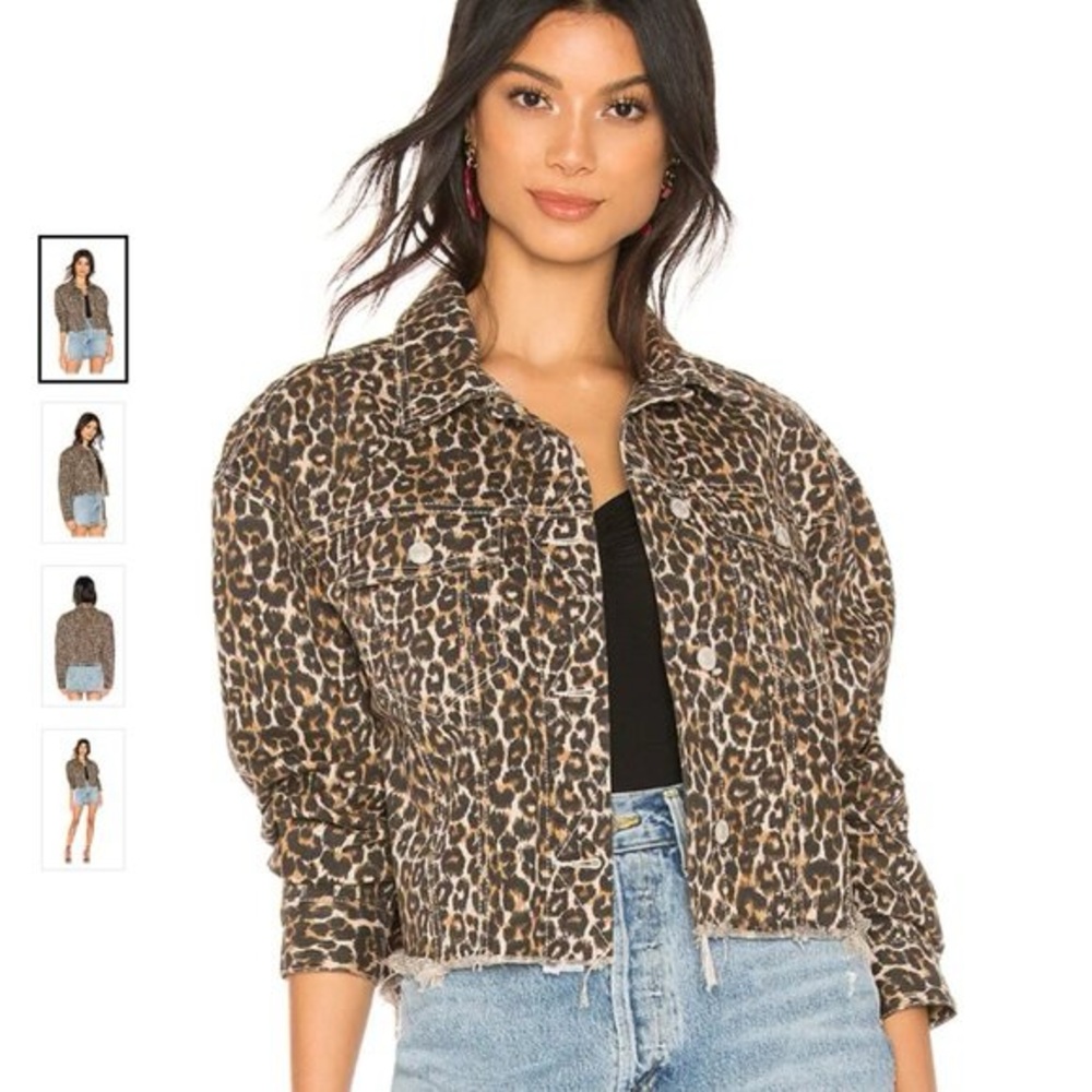 NWT Free People Leopard Print Cropped Denim Jacket